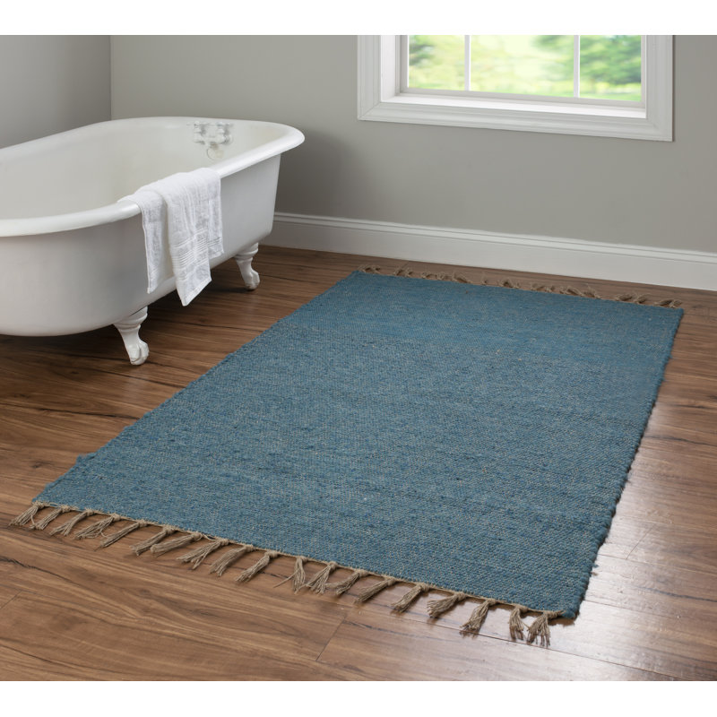 Rosecliff Heights Christenson Handwoven Wool/Jute Teal Blue Area Rug